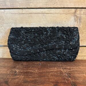Vintage La Regale Black Beaded Clutch • Handmade Hong Kong • Evening Bag